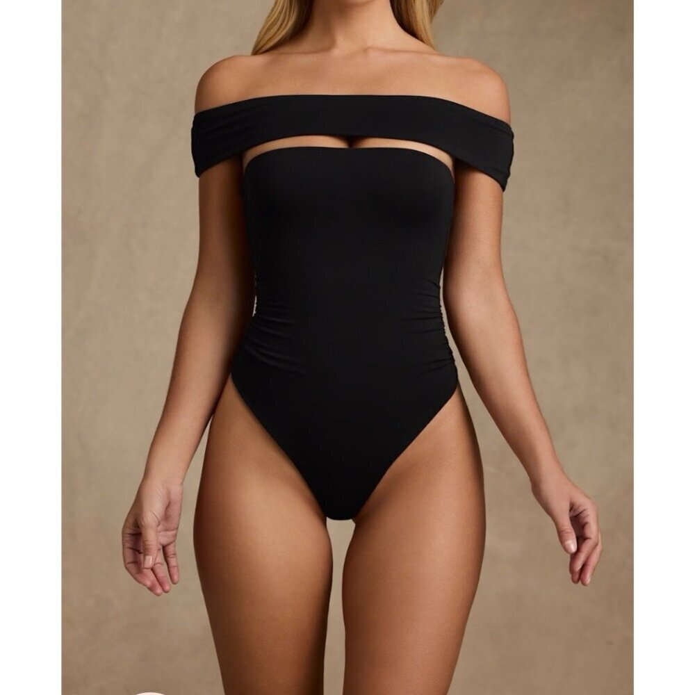 Oh Polly Women’s Modal Cut-Out Off-Shoulder Bodysuit in Black Size XS New